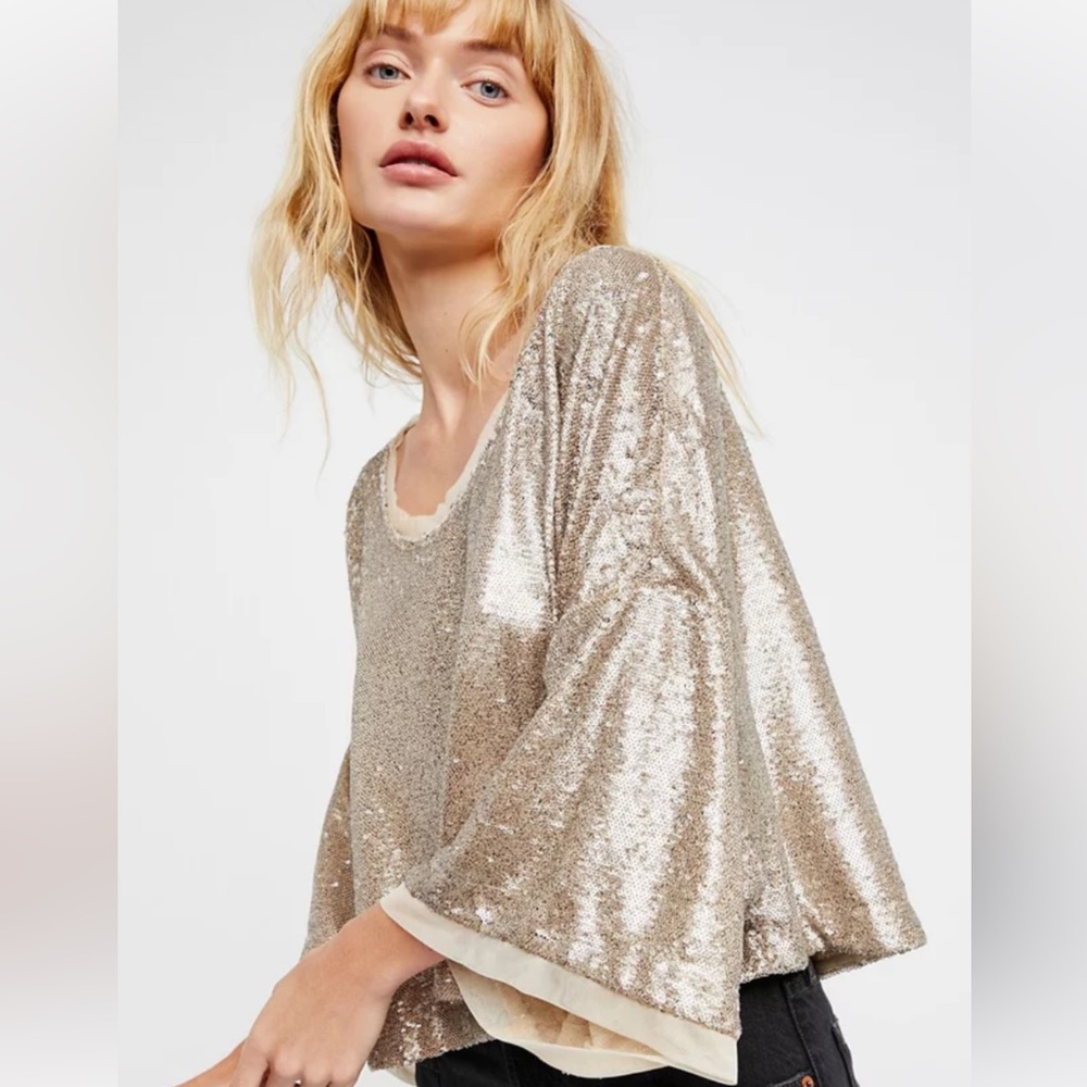 Free People Champagne dreams sequin crop